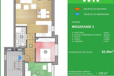 Rzut - Mieszkanie na sprzedaż 3 pokoje o powierzchni 62,49 m² - numer WN/2 w Osiedle Natura - Bud. WN i WM