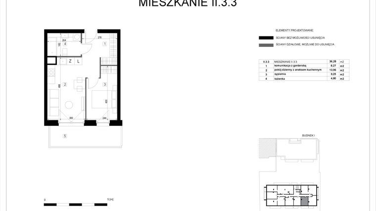 Rzut - Mieszkanie na sprzedaż 2 pokoje o powierzchni 36,28 m² - numer II.3.3 w Pryncypalna 66