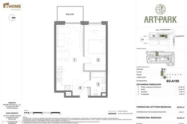 Rzut - Mieszkanie na sprzedaż 2 pokoje o powierzchni 43,48 m² - numer B.2.A106 w ArtPark