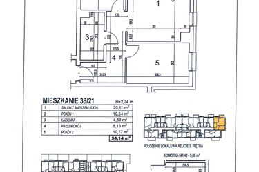 Rzut - Mieszkanie na sprzedaż 3 pokoje o powierzchni 54,14 m² - numer 38/21 w Osiedle Jodłowa bud. D