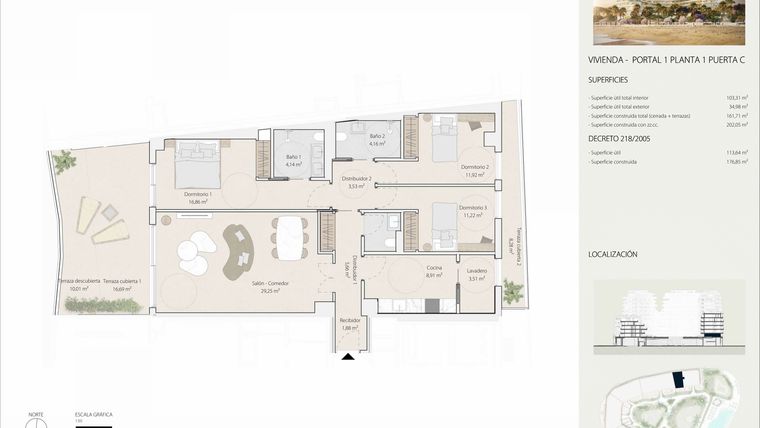 Rzut - Mieszkanie na sprzedaż 3 pokoje o powierzchni 164,44 m² - numer P1P1C w Termica Beach