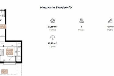 Rzut - Mieszkanie na sprzedaż 1 pokój o powierzchni 27,39 m² - numer SWA/1/04/D w Apartamenty Świeradowska