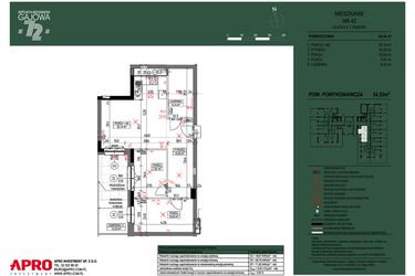 Rzut - Mieszkanie na sprzedaż 3 pokoje o powierzchni 54,53 m² - numer 42 w Wspólnota Mieszkaniowa Gajowa 72