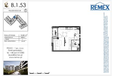 Rzut - Mieszkanie na sprzedaż 1 pokój o powierzchni 35,8 m² - numer B.1.53 w Osiedle BALTICA