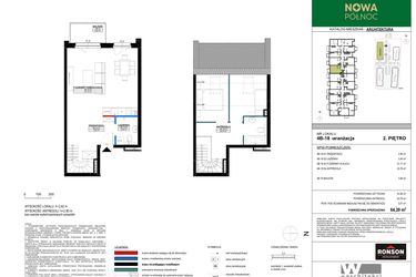 Rzut - Mieszkanie na sprzedaż 3 pokoje o powierzchni 63,95 m² - numer 4B_18 w Nowa Północ etap 2