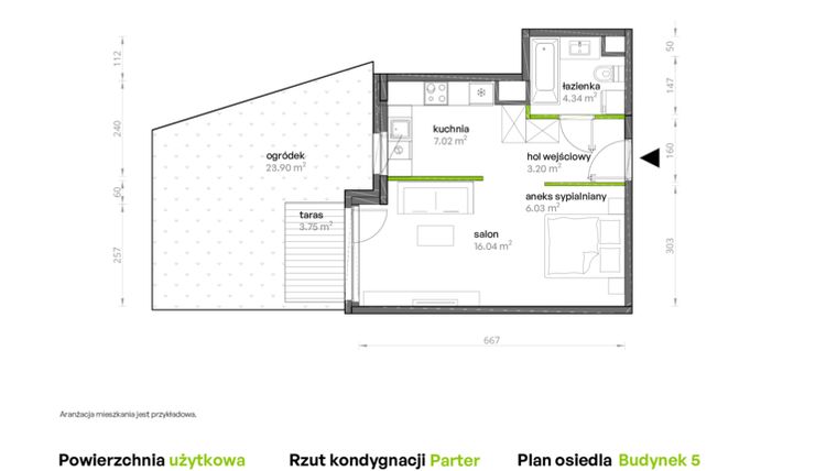 Rzut - Mieszkanie na sprzedaż 1 pokój o powierzchni 36,39 m² - numer 148/5 w Aleje Praskie