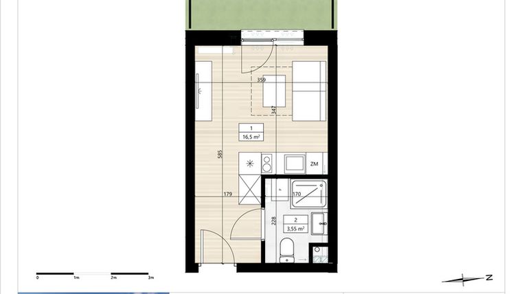 Rzut - Mieszkanie na sprzedaż 1 pokój o powierzchni 20,05 m² - numer B3/0/2 w Montano bud. B3 - apartamenty inwestycyjne