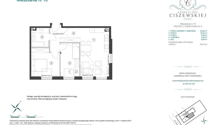 Rzut - Mieszkanie na sprzedaż 3 pokoje o powierzchni 54,47 m² - numer 16 w Kamienica przy Ciszewskiej