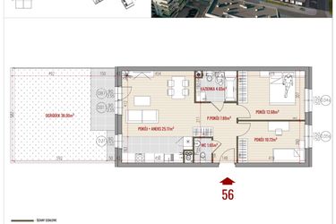 Rzut - Mieszkanie na sprzedaż 3 pokoje o powierzchni 62,76 m² - numer 56 w HUZAR B3