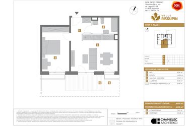 Rzut - Mieszkanie na sprzedaż 2 pokoje o powierzchni 44,6 m² - numer K.2 w Wille Biskupin II