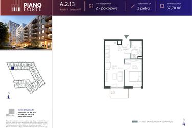 Rzut - Mieszkanie na sprzedaż 1 pokój o powierzchni 37,71 m² - numer A.2.13 w Piano