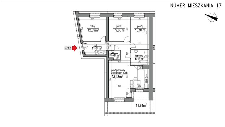 Rzut - Mieszkanie na sprzedaż 4 pokoje o powierzchni 73,83 m² - numer 3m.17 w Osiedle Rytm etap 2