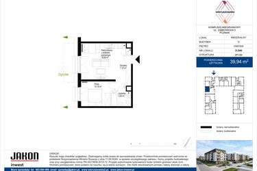 Rzut - Mieszkanie na sprzedaż 2 pokoje o powierzchni 39,94 m² - numer D.D66 w Wieruszowska D