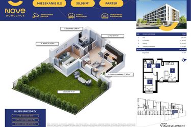 Rzut - Mieszkanie na sprzedaż 2 pokoje o powierzchni 38,98 m² - numer M02 w Nove Dobczyce