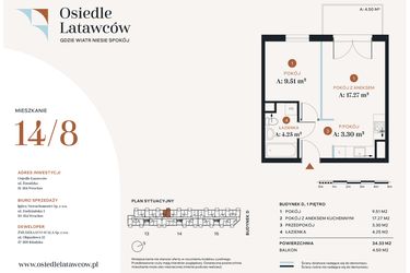 Rzut - Mieszkanie na sprzedaż 2 pokoje o powierzchni 34,33 m² - numer D14-8 w Osiedle Latawców