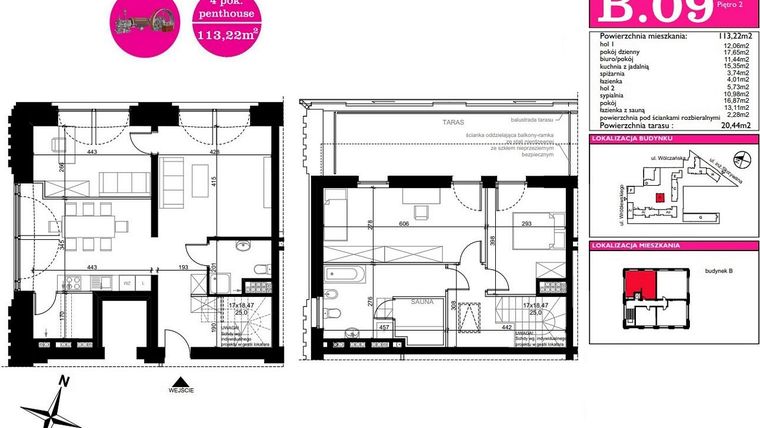 Rzut - Mieszkanie na sprzedaż 4 pokoje o powierzchni 113,22 m² - numer B.9 w ART MODERN etap III - Modern Loft