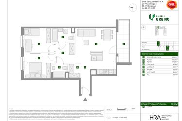 Rzut - Mieszkanie na sprzedaż 3 pokoje o powierzchni 70,8 m² - numer 1.3.C.48 w Osiedle Urbino
