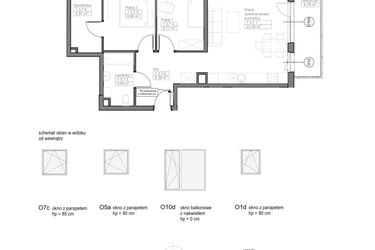 Rzut - Mieszkanie na sprzedaż 3 pokoje o powierzchni 62,06 m² - numer E.1.3.7 w Optima VII