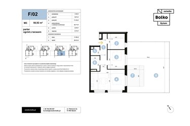 Rzut - Mieszkanie na sprzedaż 3 pokoje o powierzchni 56,92 m² - numer F/02 w Osiedle Bolko etap II