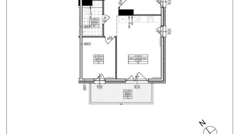 Rzut - Mieszkanie na sprzedaż 3 pokoje o powierzchni 54,77 m² - numer A1.18 w Osiedle Zielone bud. A1, B8