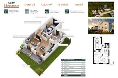 Rzut - Dom na sprzedaż 5 pokoi o powierzchni 128,4 m² - numer 1/2 w Łazy Urocze II