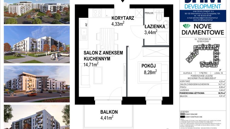 Rzut - Mieszkanie na sprzedaż 2 pokoje o powierzchni 31 m² - numer 16 w Nove Diamentowe