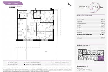 Rzut - Mieszkanie na sprzedaż 4 pokoje o powierzchni 73,71 m² - numer A0.9 w Wyspa Solna Etap III, budynek A
