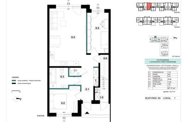 Rzut - Mieszkanie na sprzedaż 3 pokoje o powierzchni 67,17 m² - numer 59-1 w Błonie Bosco
