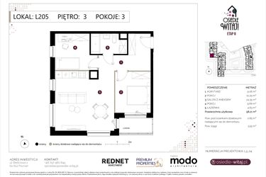 Rzut - Mieszkanie na sprzedaż 3 pokoje o powierzchni 59,06 m² - numer L205 w Osiedle Witaj etap II