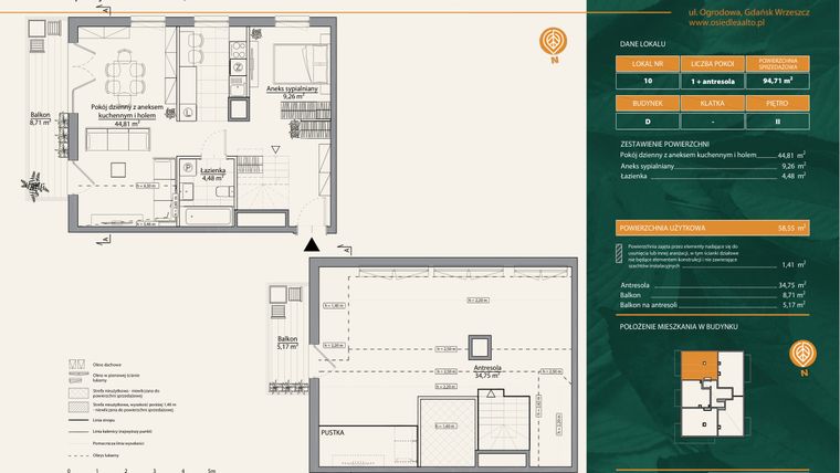 Rzut - Mieszkanie na sprzedaż 2 pokoje o powierzchni 94,71 m² - numer D.10 w Aalto