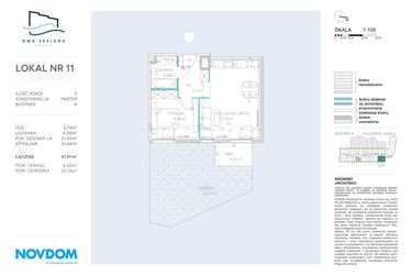 Rzut - Mieszkanie na sprzedaż 2 pokoje o powierzchni 41,91 m² - numer A.11 w Dwa Jeziora