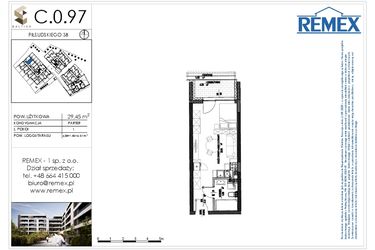 Rzut - Mieszkanie na sprzedaż 1 pokój o powierzchni 29,45 m² - numer C.0.97 w Osiedle BALTICA