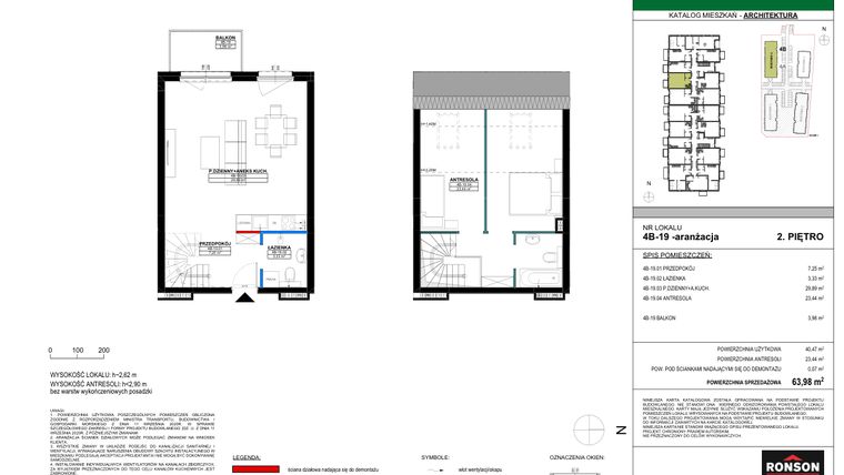 Rzut - Mieszkanie na sprzedaż 3 pokoje o powierzchni 63,33 m² - numer 4B_19 w Nowa Północ etap 2