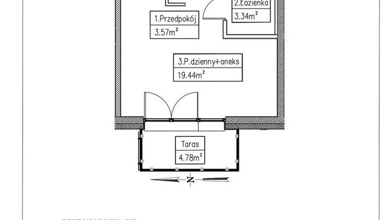 Rzut - Mieszkanie na sprzedaż 1 pokój o powierzchni 26,35 m² - numer 16 w Działkowa 68