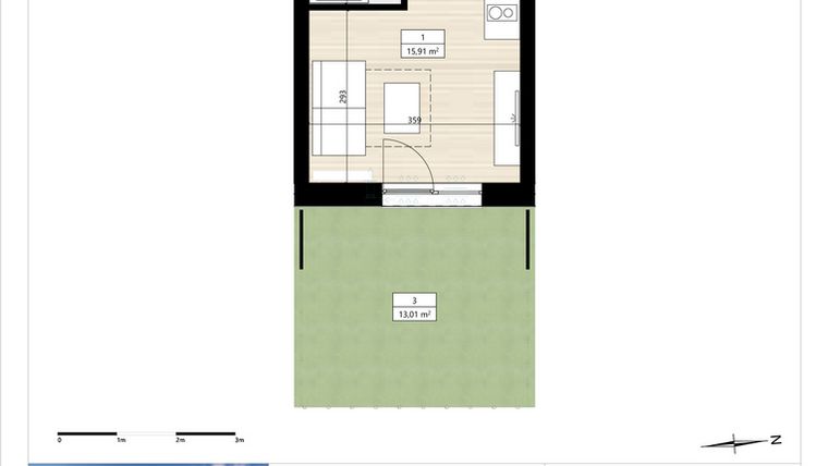 Rzut - Mieszkanie na sprzedaż 1 pokój o powierzchni 19,75 m² - numer B3/0/5 w Montano bud. B3 - apartamenty inwestycyjne