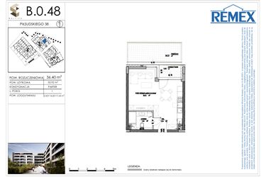 Rzut - Mieszkanie na sprzedaż 1 pokój o powierzchni 36,4 m² - numer B.0.48 w Osiedle BALTICA