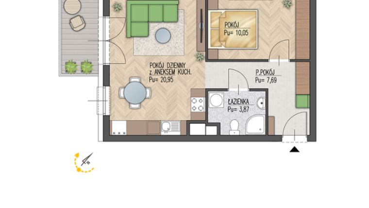Rzut - Mieszkanie na sprzedaż 2 pokoje o powierzchni 42,56 m² - numer 92 w Enklawa Starosielce