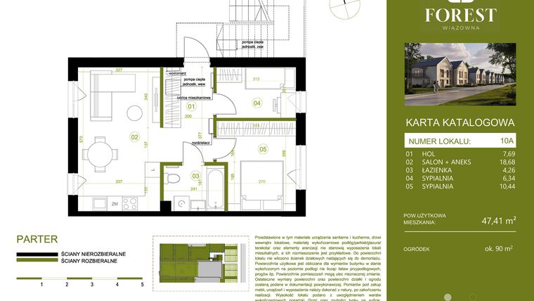 Rzut - Mieszkanie na sprzedaż 3 pokoje o powierzchni 47,41 m² - numer 10A w Wiązowna Forest
