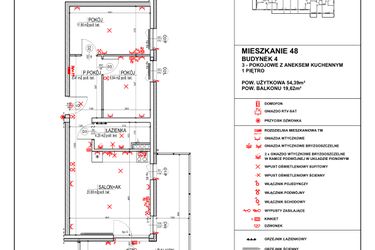 Rzut - Mieszkanie na sprzedaż 3 pokoje o powierzchni 54,39 m² - numer 4.48 w Osiedle 4 Pory Roku - Etap VII