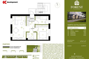 Rzut - Mieszkanie na sprzedaż 3 pokoje o powierzchni 47,41 m² - numer 6A w Wiązowna Forest