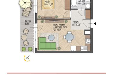 Rzut - Mieszkanie na sprzedaż 2 pokoje o powierzchni 41,84 m² - numer 88 w Enklawa Starosielce