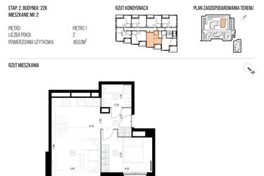 Rzut - Mieszkanie na sprzedaż 2 pokoje o powierzchni 49,53 m² - numer 22K/02 w NATURAMA II