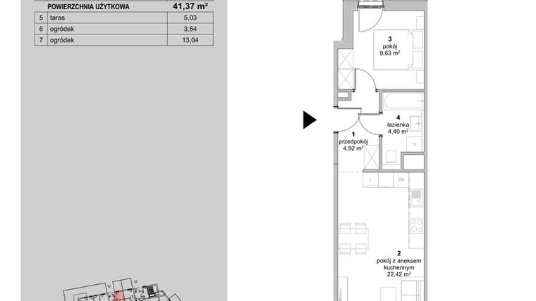 Rzut - Mieszkanie na sprzedaż 2 pokoje o powierzchni 41,37 m² - numer S2.I.0.1 w ATAL Idea Swarzędz II