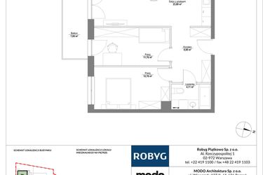 Rzut - Mieszkanie na sprzedaż 3 pokoje o powierzchni 61,52 m² - numer 1M05 w Piątkowo Residence
