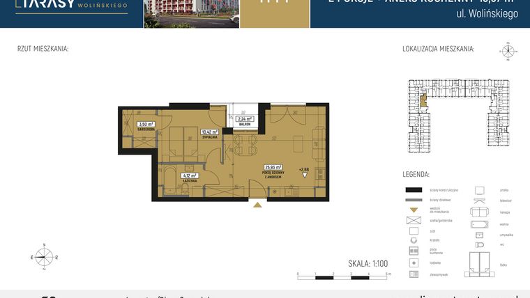 Rzut - Mieszkanie na sprzedaż 2 pokoje o powierzchni 43,97 m² - numer CM44 w Diamentowe Tarasy