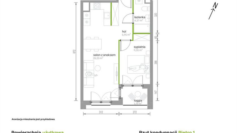 Rzut - Mieszkanie na sprzedaż 2 pokoje o powierzchni 46,9 m² - numer 1/A/02 w Kijowska Vita