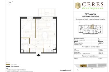 Rzut - Mieszkanie na sprzedaż 2 pokoje o powierzchni 42,02 m² - numer A24 w Osiedle Sprawna