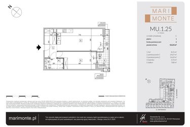 Rzut - Mieszkanie na sprzedaż 2 pokoje o powierzchni 52,23 m² - numer MU.1.25 w Marimonte - apartamenty inwestycyjne