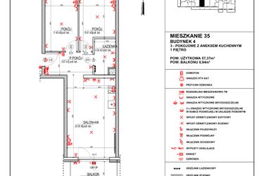 Rzut - Mieszkanie na sprzedaż 3 pokoje o powierzchni 57,37 m² - numer 4.35 w Osiedle 4 Pory Roku - Etap VII