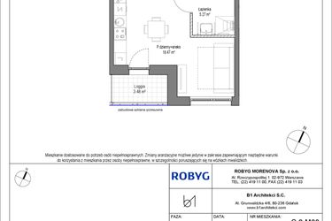Rzut - Mieszkanie na sprzedaż 1 pokój o powierzchni 26,92 m² - numer C.2M03 w Leszczyńskich 2